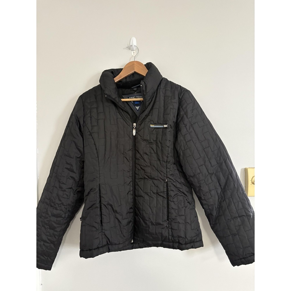 First Down Jacket Mens Large Black Quilted Down Puffer‎ Zip Pockets Insulated